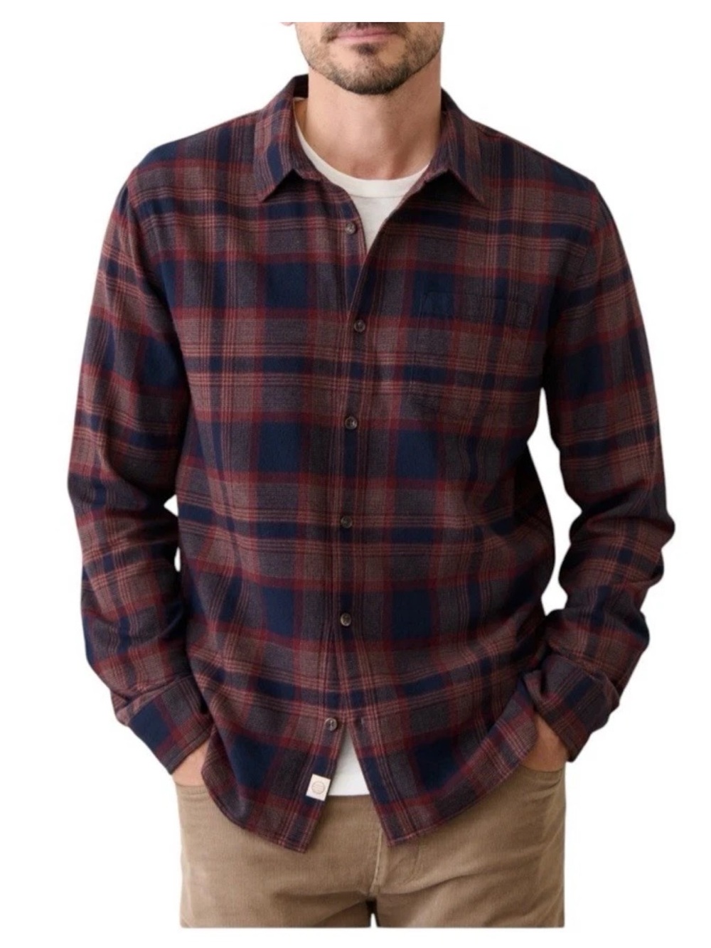 NWT Marine Layer Tahoe Flannel Shirt Size Small S Navy / Burgundy Plaid Button